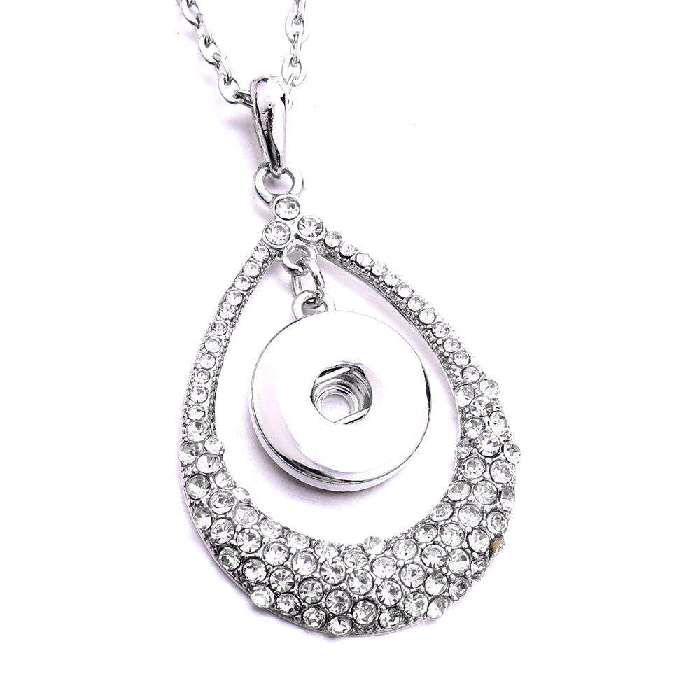 18mm Crystal Teardrop Snap Charm Necklace | Rhinestone Interchangeable Pendant