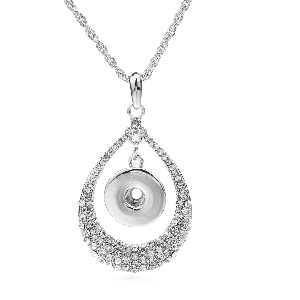 18mm Crystal Teardrop Snap Charm Necklace | Rhinestone Interchangeable Pendant