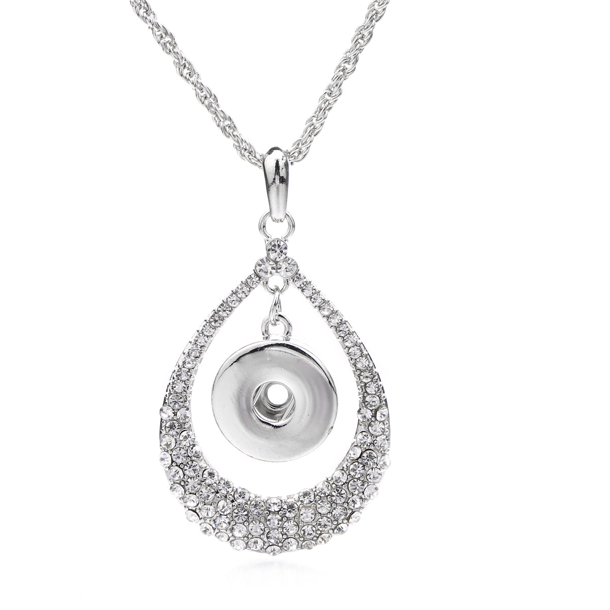 18mm Crystal Teardrop Snap Charm Necklace | Rhinestone Interchangeable Pendant