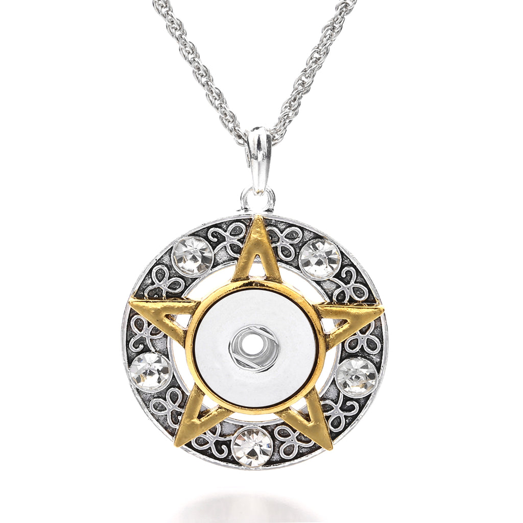 18mm Golden Star Snap Pendant | Vintage Celestial Rhinestone Necklace
