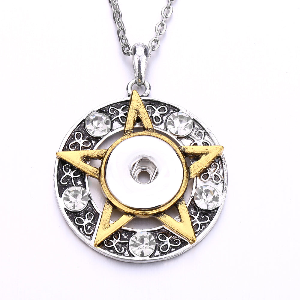 18mm Golden Star Snap Pendant | Vintage Celestial Rhinestone Necklace