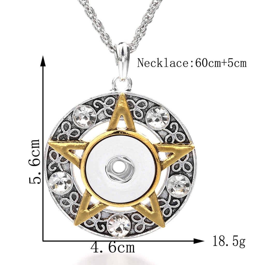 18mm Golden Star Snap Pendant | Vintage Celestial Rhinestone Necklace