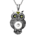 18mm Vintage Owl Snap Charm Necklace | Rhinestone Animal Pendant