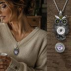 18mm Vintage Owl Snap Charm Necklace | Rhinestone Animal Pendant