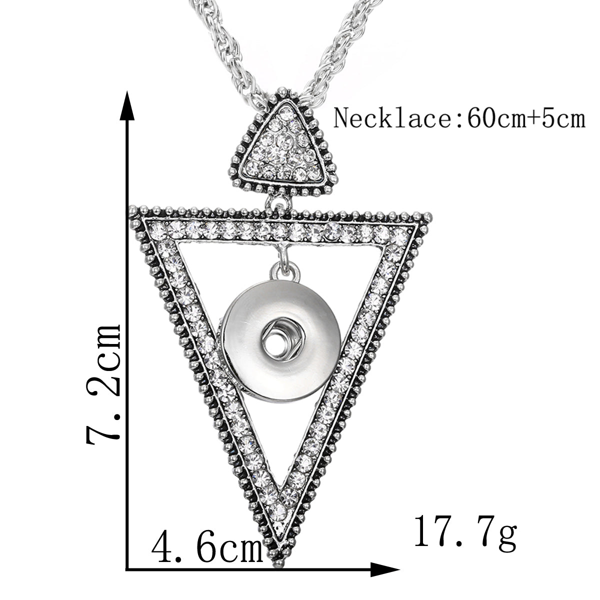 18mm Crystal Triangle Snap Charm Necklace | Rhinestone Geometric Pendant Jewelry