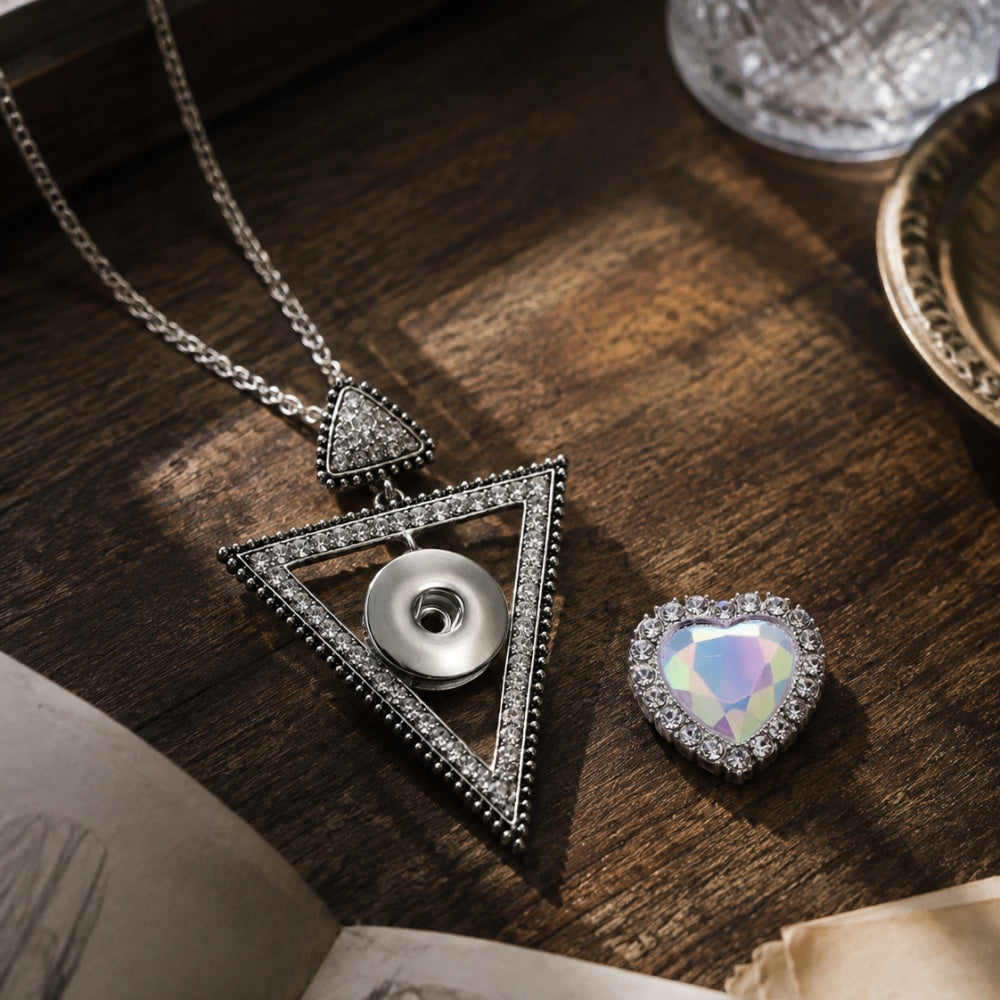 18mm Crystal Triangle Snap Charm Necklace | Rhinestone Geometric Pendant Jewelry