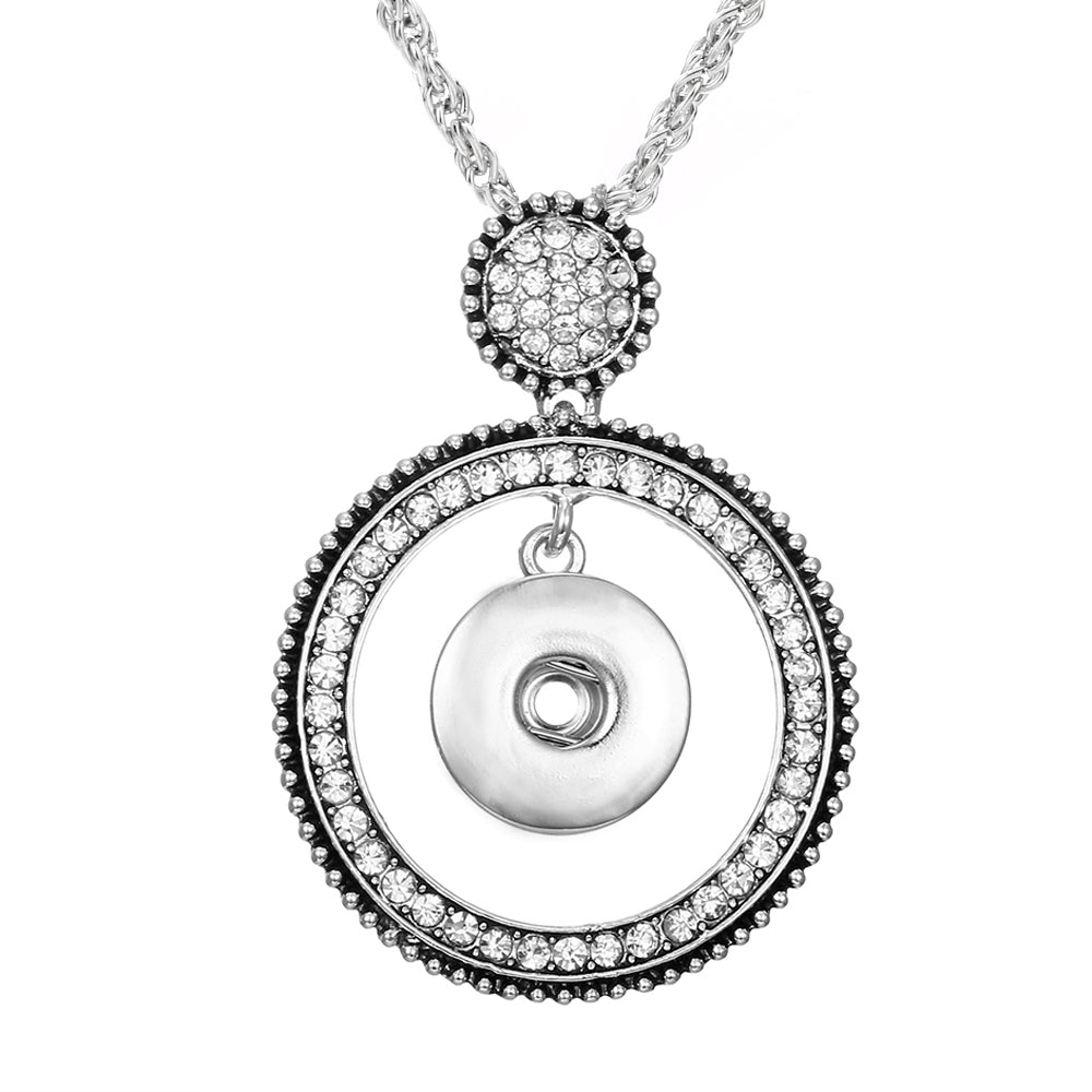 18mm Vintage Halo Snap Charm Necklace | Rhinestone Circle Pendant Jewelry