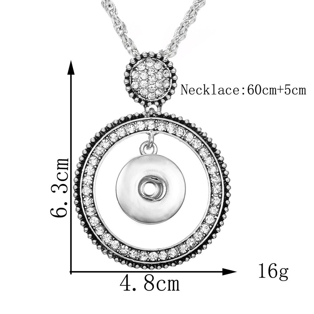 18mm Vintage Halo Snap Charm Necklace | Rhinestone Circle Pendant Jewelry