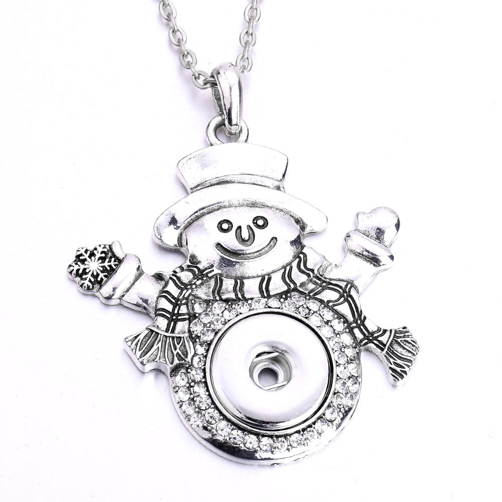 18mm Christmas Snowman Snap Charm Necklace | Rhinestone Winter Holiday Pendant