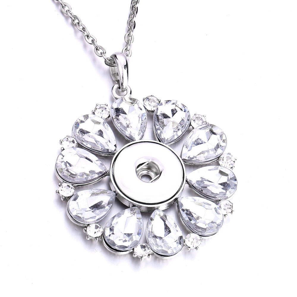 18mm Clear Crystal Flower Snap Charm | Sparkling Floral Pendant Necklace
