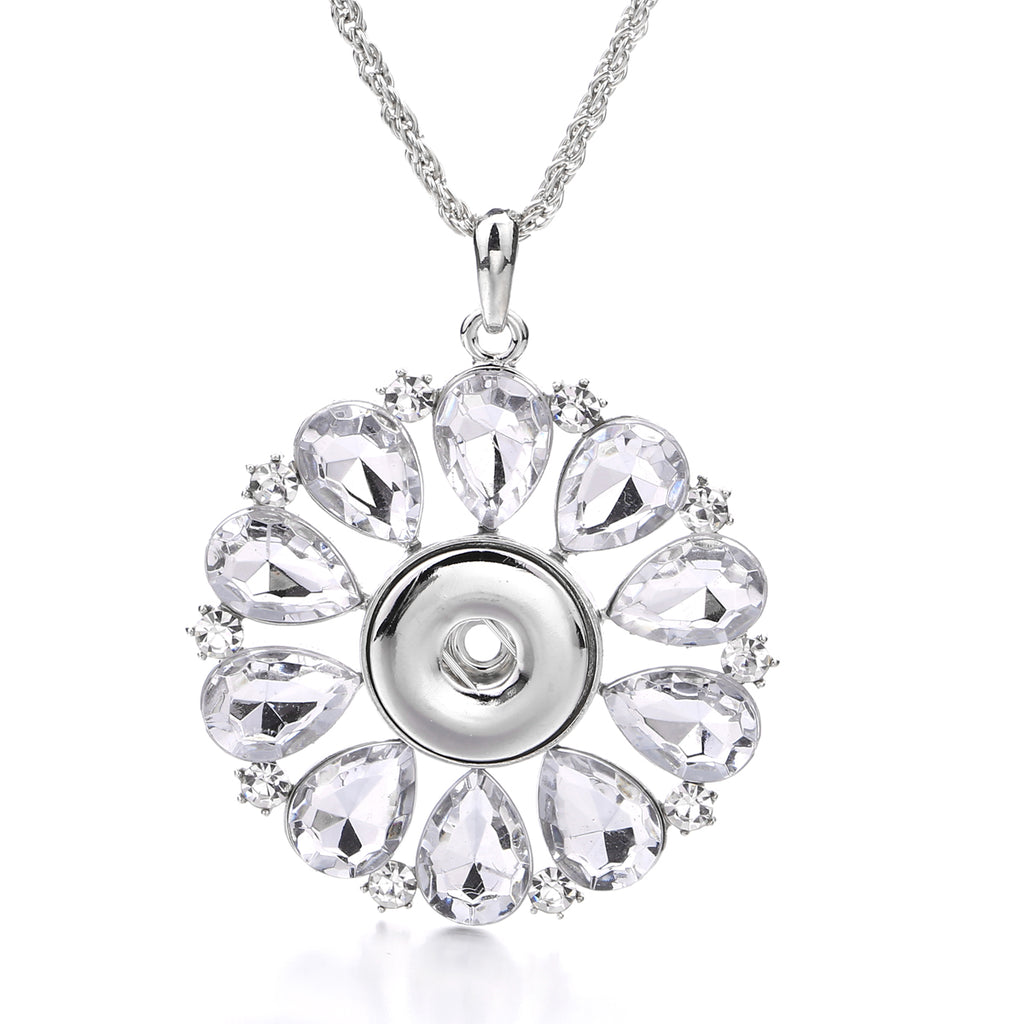 18mm Clear Crystal Flower Snap Charm | Sparkling Floral Pendant Necklace