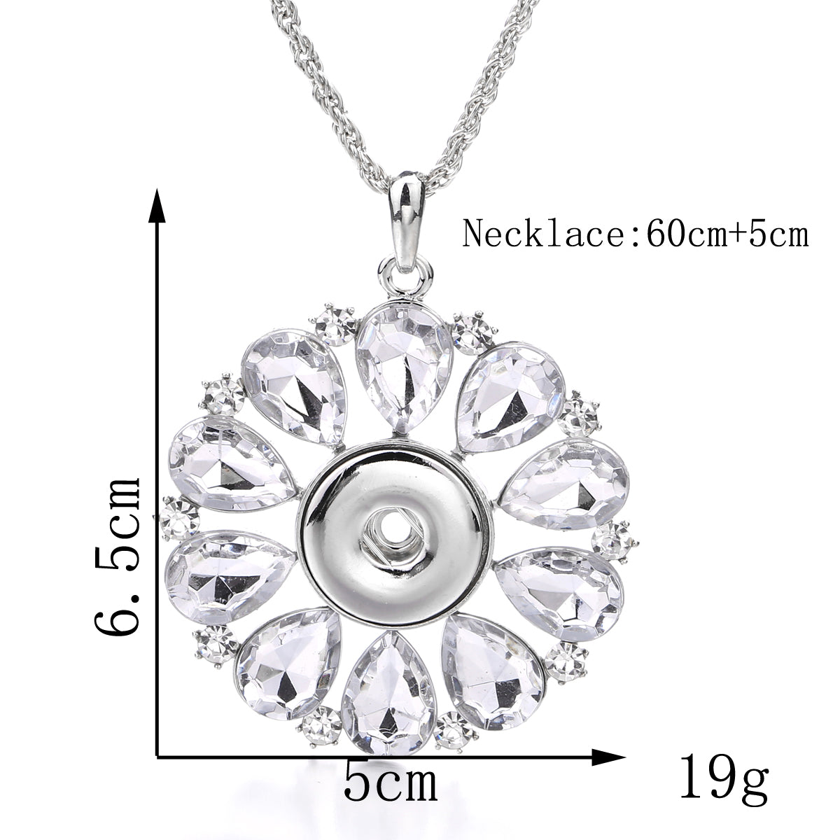 18mm Clear Crystal Flower Snap Charm | Sparkling Floral Pendant Necklace