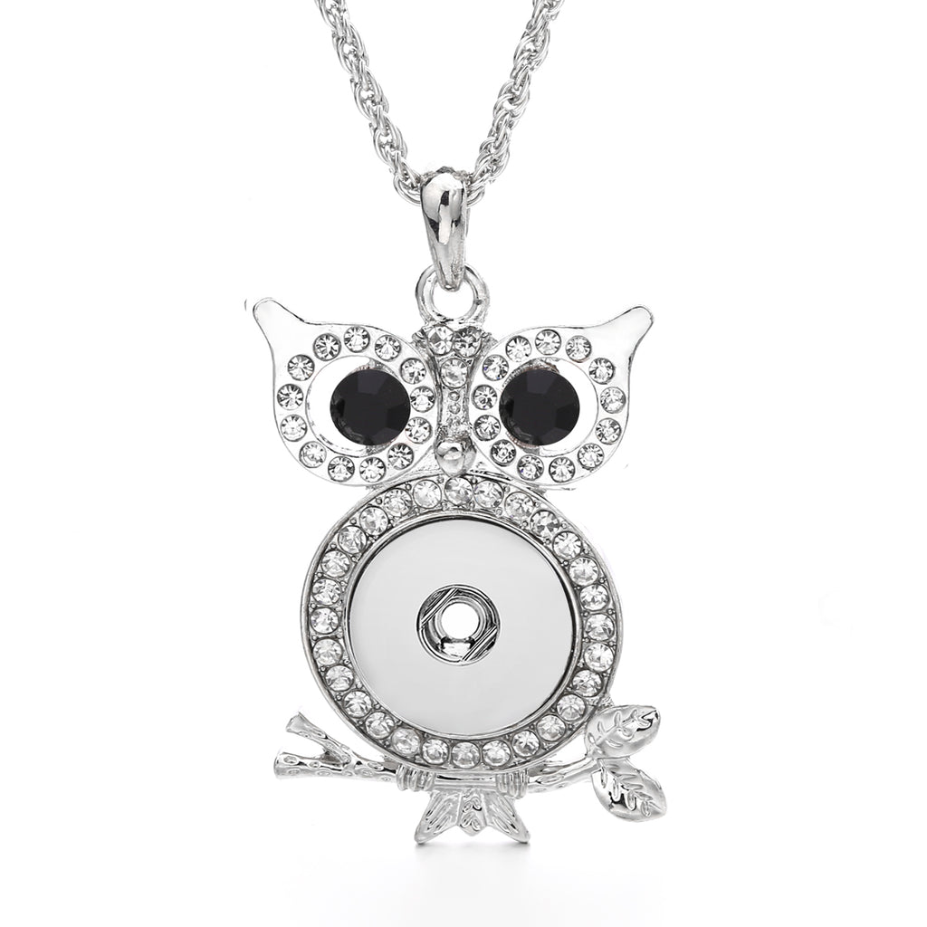18mm Mystical Owl Snap Charm Necklace | Rhinestone Animal Jewelry