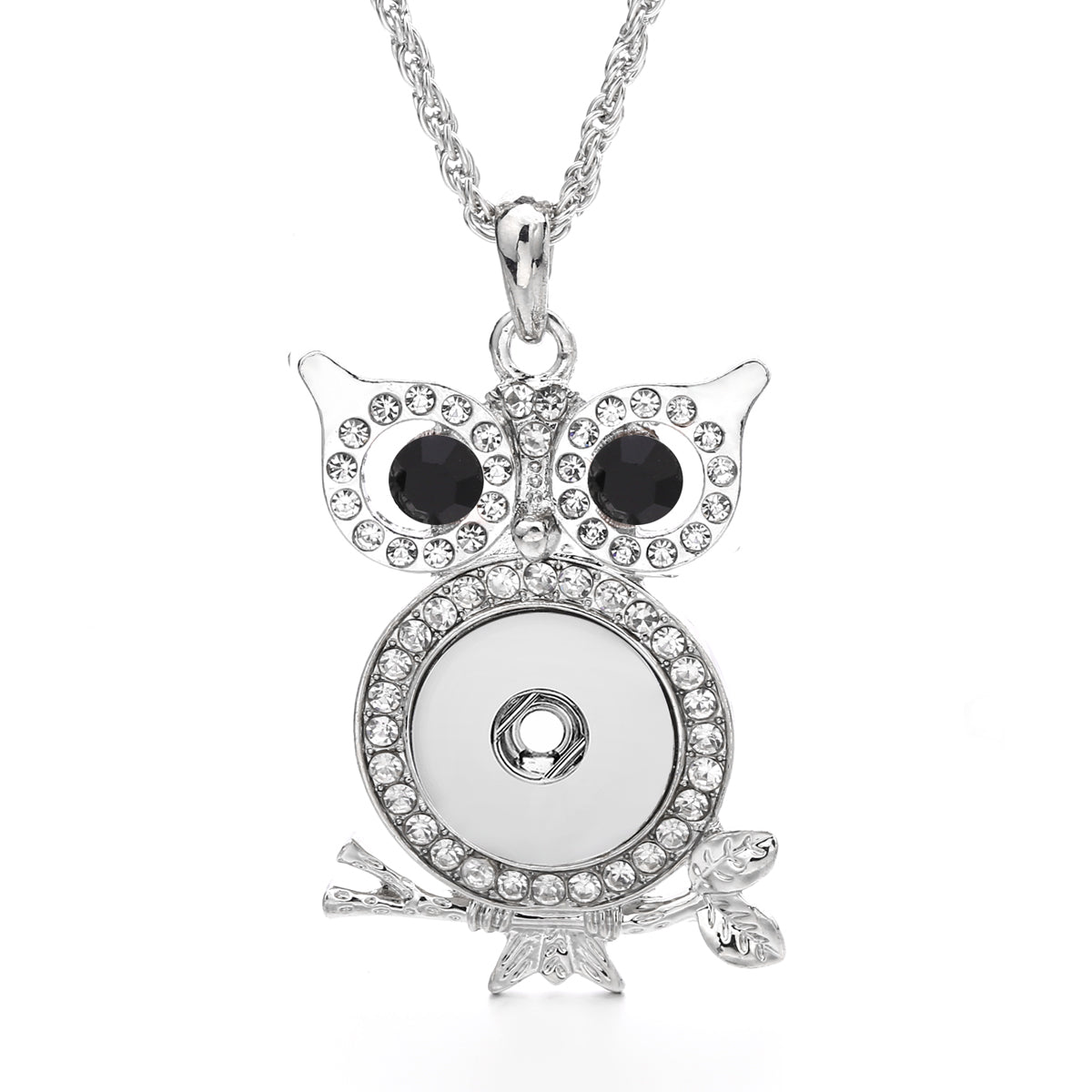 18mm Mystical Owl Snap Charm Necklace | Rhinestone Animal Jewelry