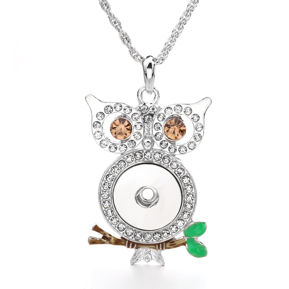 18mm Mystical Owl Snap Charm Necklace | Rhinestone Animal Jewelry
