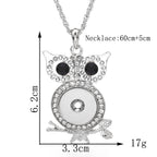 18mm Mystical Owl Snap Charm Necklace | Rhinestone Animal Jewelry