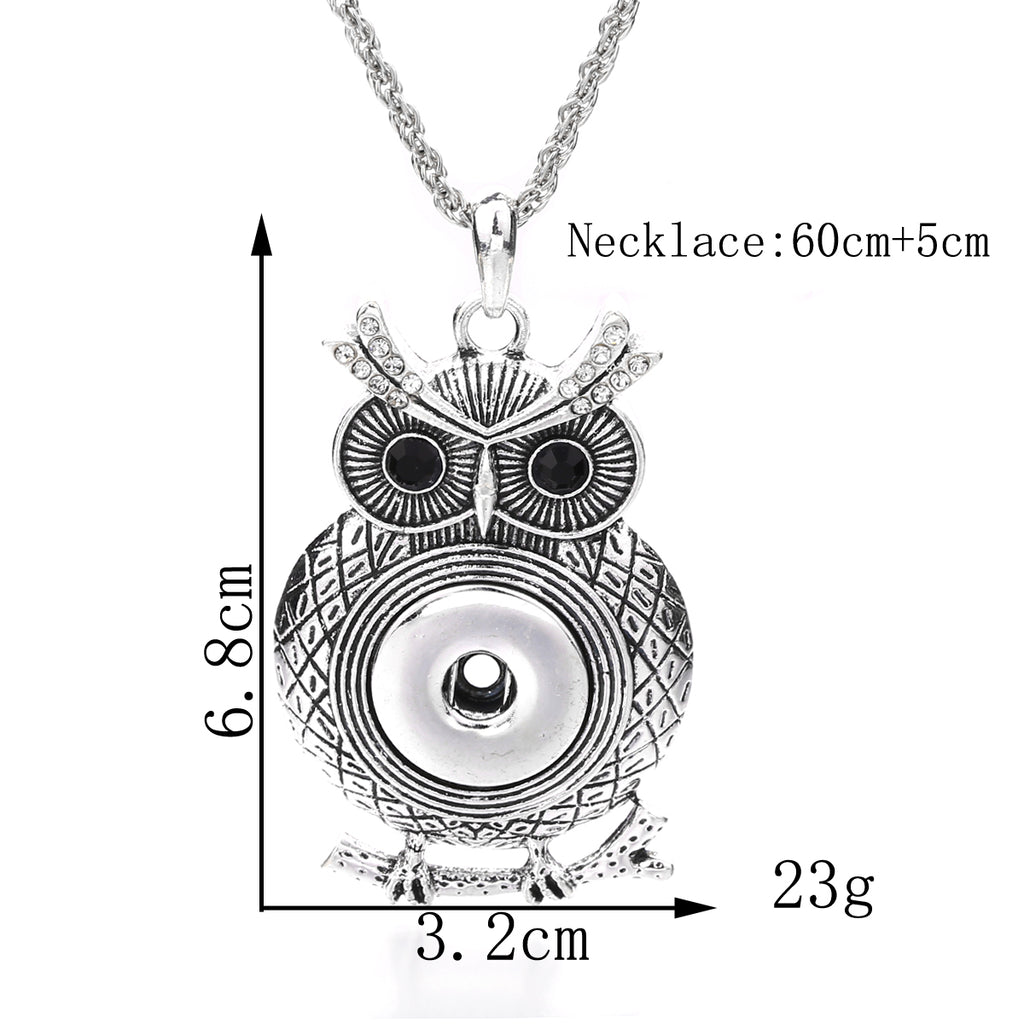 18mm Classic Owl Snap Charm Necklace | Vintage Style Pendant