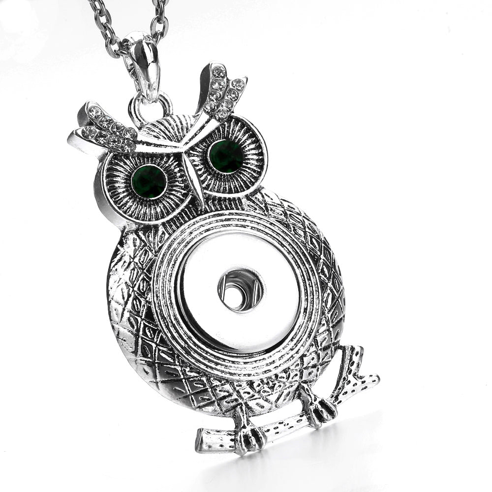 18mm Classic Owl Snap Charm Necklace | Vintage Style Pendant