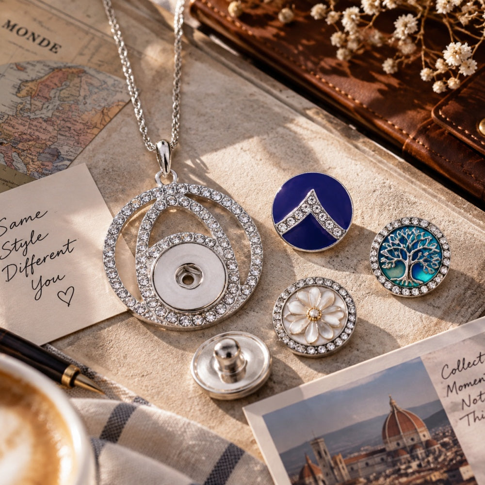18mm Round Sphere Snap Charm Necklace | Interchangeable Crystal Charm