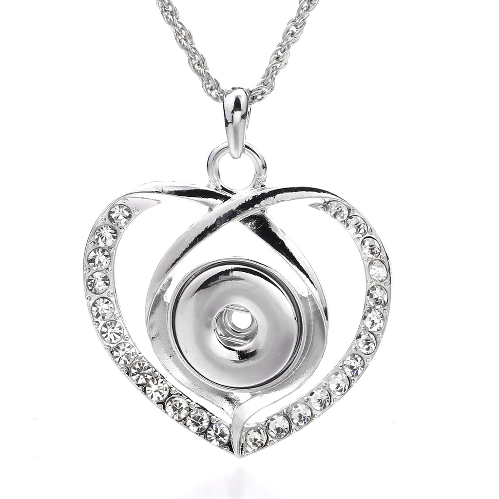 18mm Crystal Heart Snap Charm Necklace | Rhinestone Interchangeable Pendant