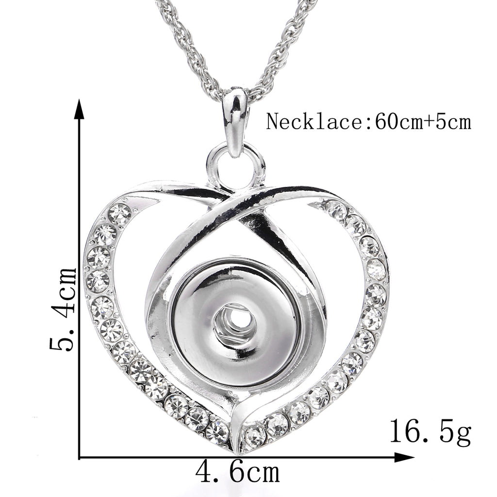 18mm Crystal Heart Snap Charm Necklace | Rhinestone Interchangeable Pendant