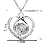 18mm Crystal Heart Snap Charm Necklace | Rhinestone Interchangeable Pendant