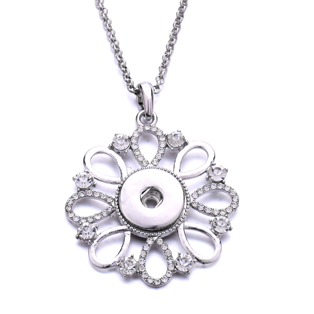 18mm Sparkling Floral Halo Snap Charm Necklace | Crystal Pendant