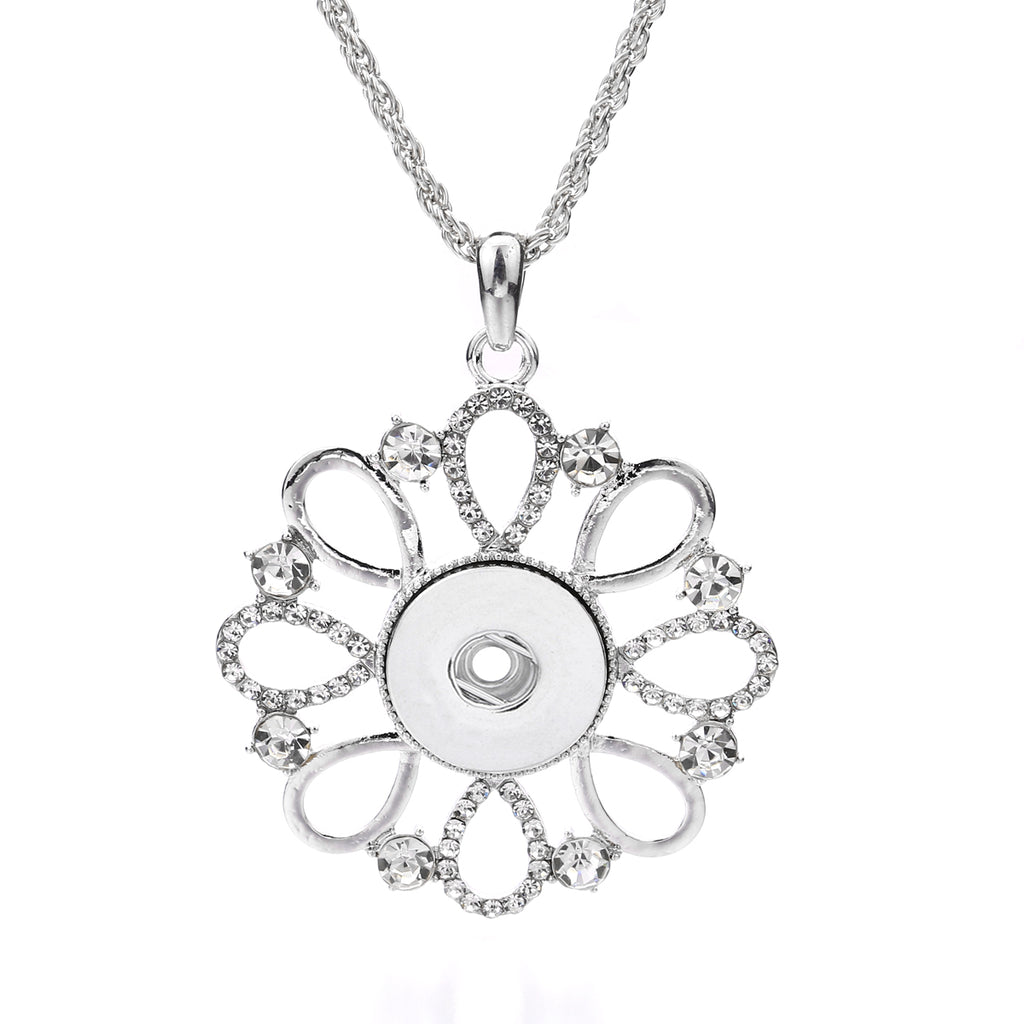 18mm Sparkling Floral Halo Snap Charm Necklace | Crystal Pendant
