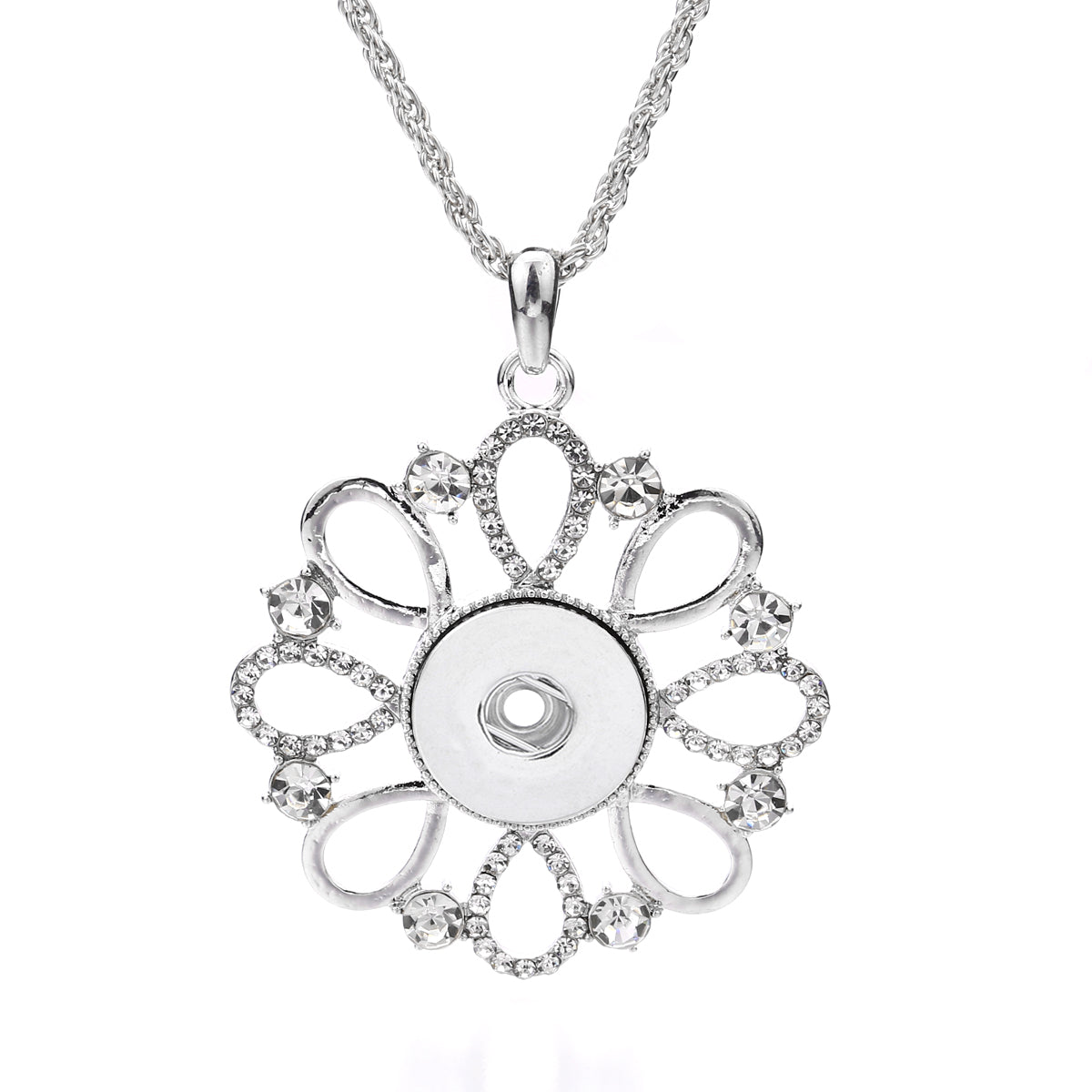 18mm Sparkling Floral Halo Snap Charm Necklace | Crystal Pendant
