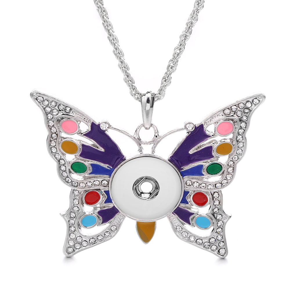 18mm Enchanted Butterfly Snap Charm Necklace | Colorful Rhinestone Pendant