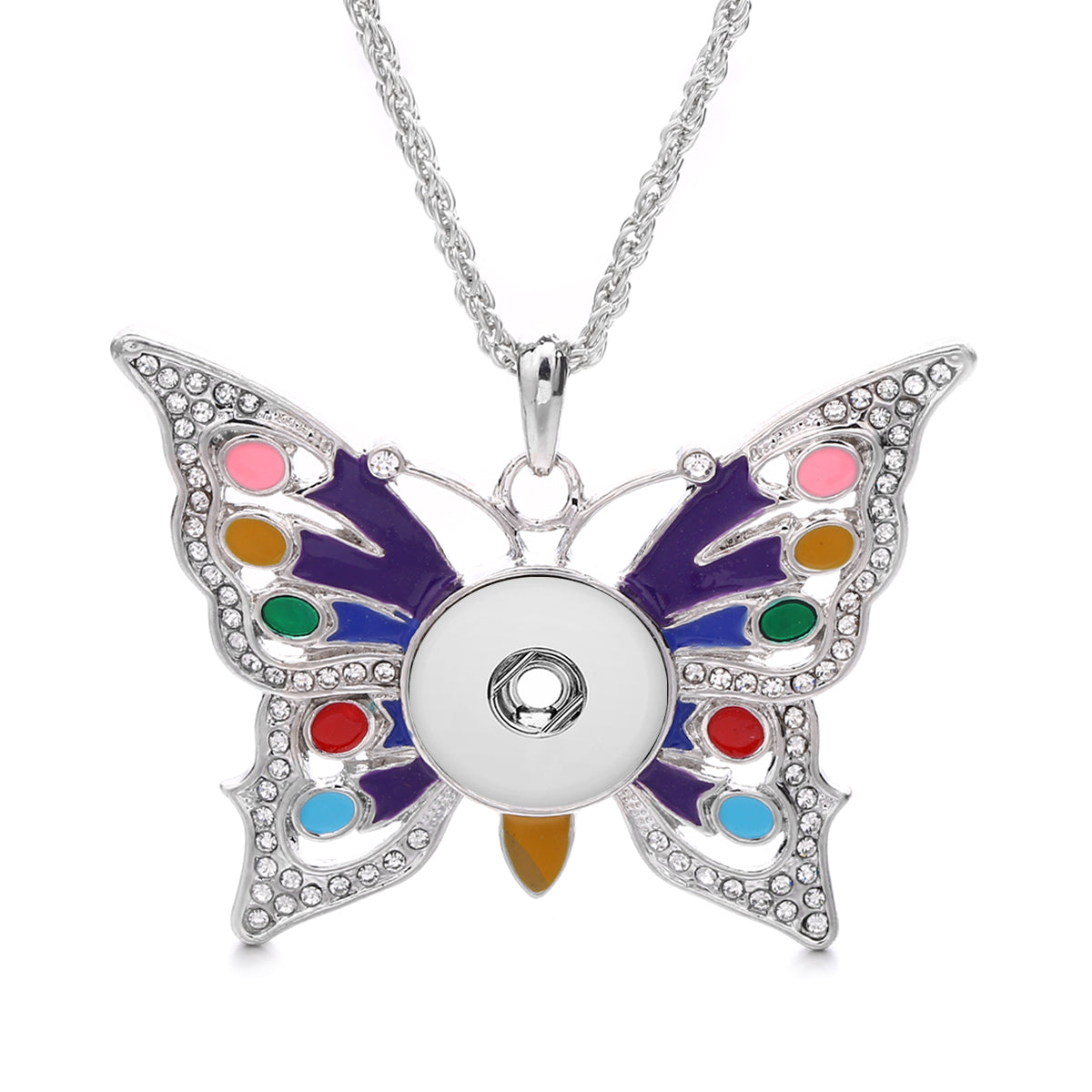 18mm Enchanted Butterfly Snap Charm Necklace | Colorful Rhinestone Pendant