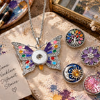 18mm Enchanted Butterfly Snap Charm Necklace | Colorful Rhinestone Pendant