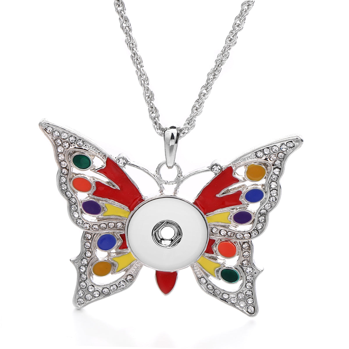 18mm Enchanted Butterfly Snap Charm Necklace | Colorful Rhinestone Pendant