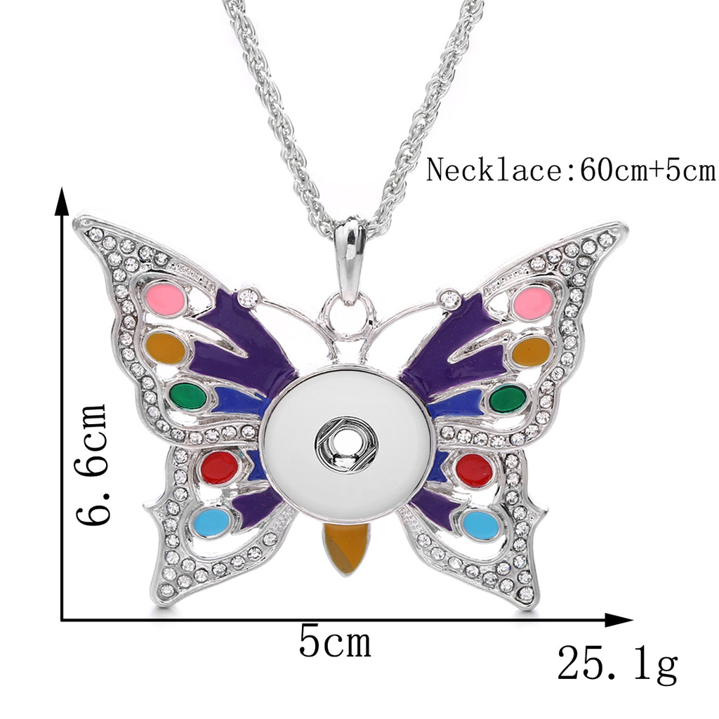 18mm Enchanted Butterfly Snap Charm Necklace | Colorful Rhinestone Pendant
