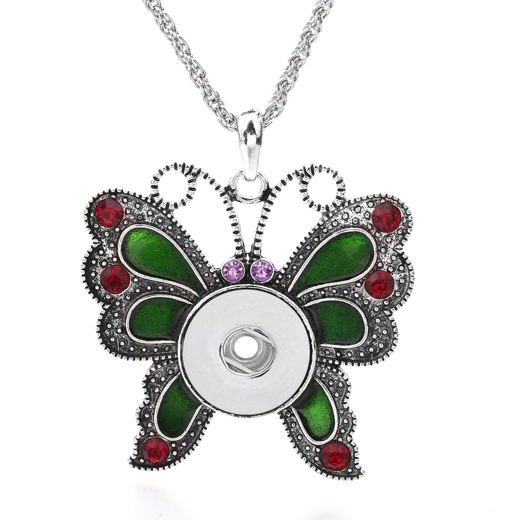 18mm Mystic Butterfly Snap Charm Necklace | Enamel Wing Pendant