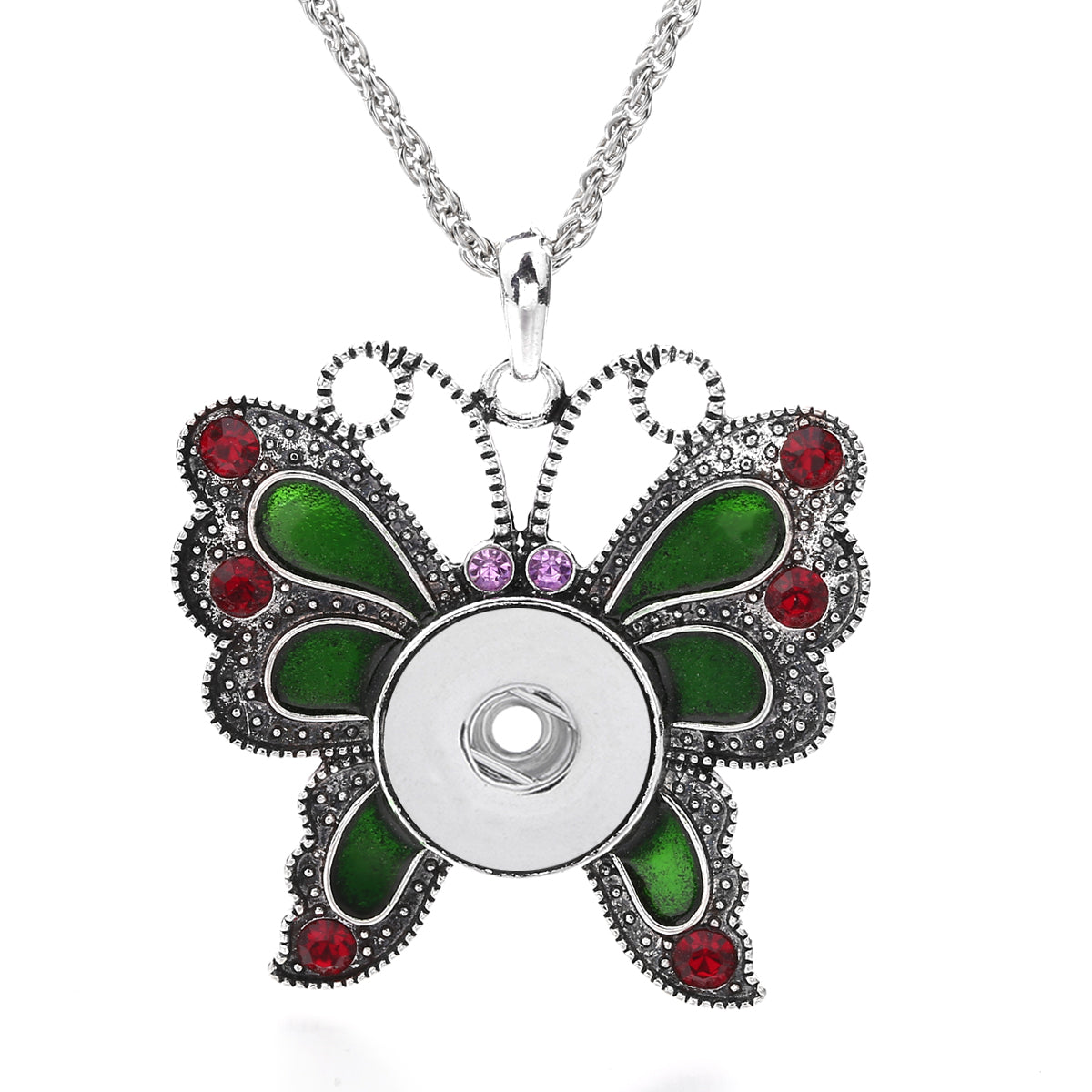 18mm Mystic Butterfly Snap Charm Necklace | Enamel Wing Pendant