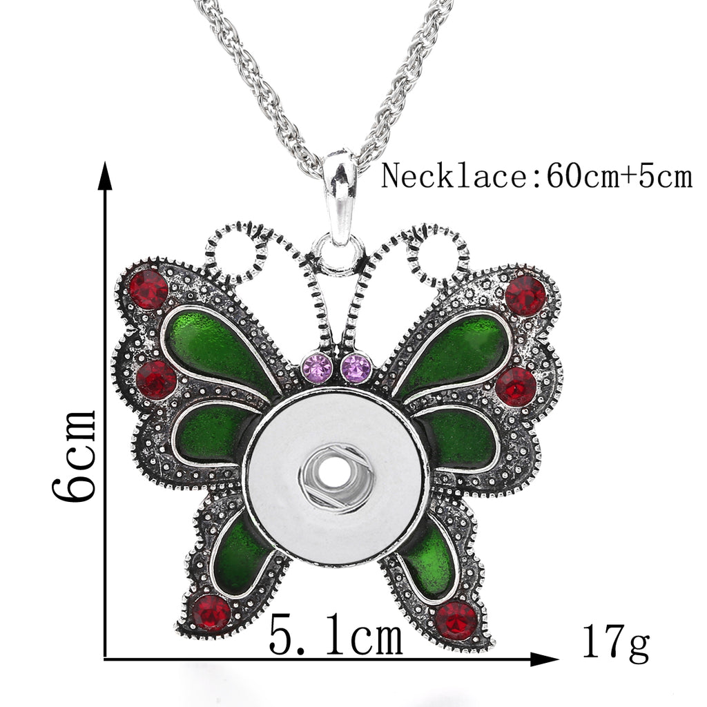 18mm Mystic Butterfly Snap Charm Necklace | Enamel Wing Pendant