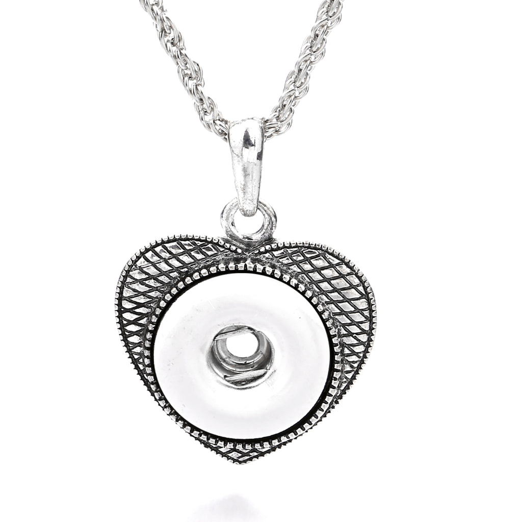 18mm Antique Style Heart Snap Charm Necklace | Romantic Charm Pendant