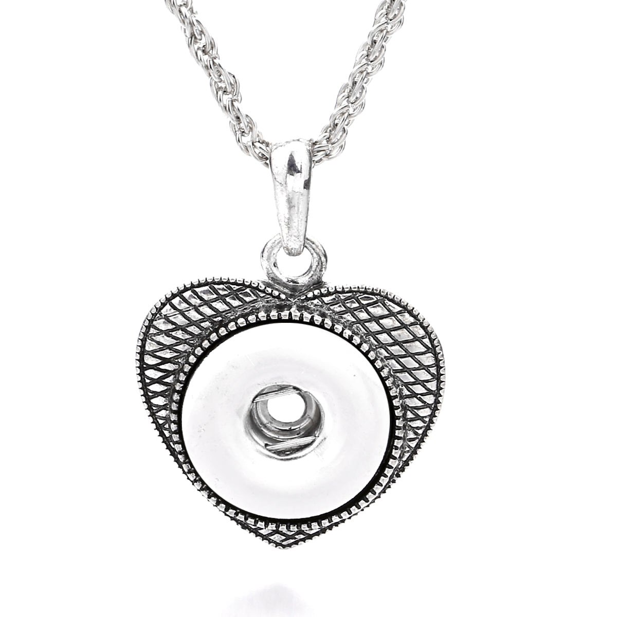 18mm Antique Style Heart Snap Charm Necklace | Romantic Charm Pendant