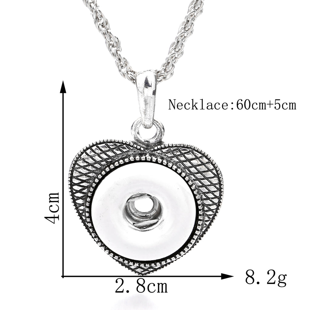 18mm Antique Style Heart Snap Charm Necklace | Romantic Charm Pendant