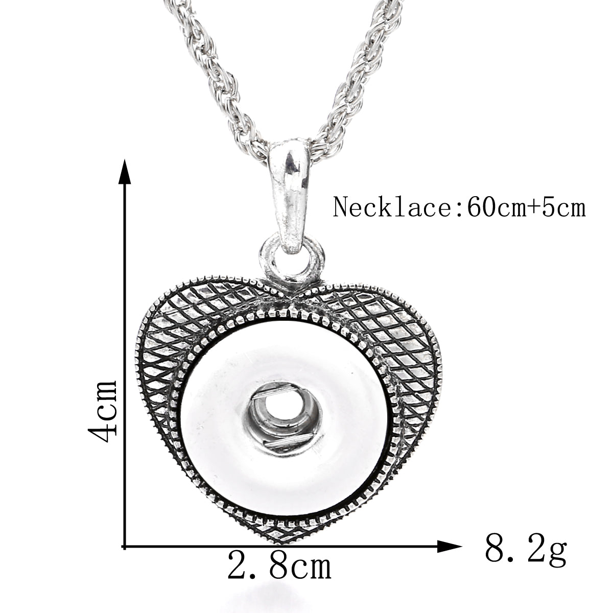 18mm Antique Style Heart Snap Charm Necklace | Romantic Charm Pendant