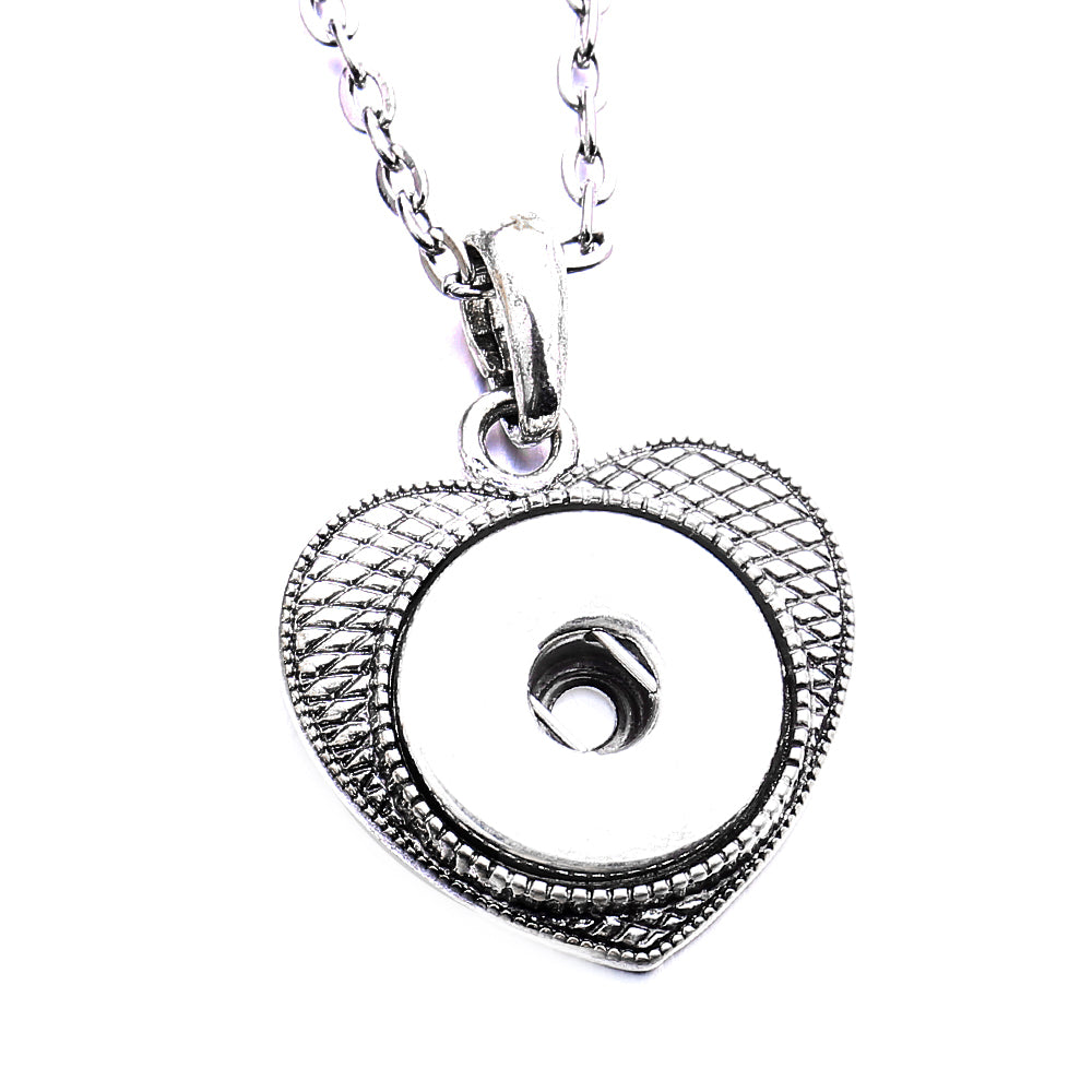 18mm Antique Style Heart Snap Charm Necklace | Romantic Charm Pendant