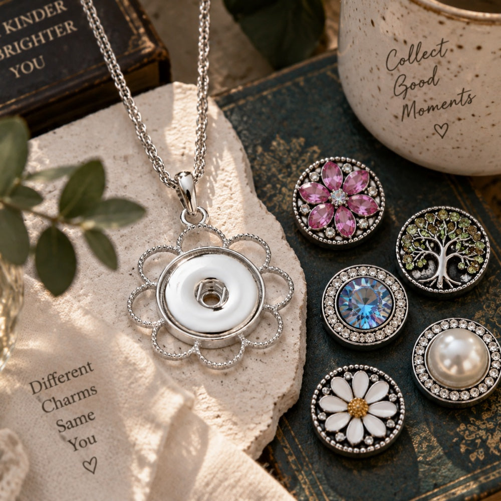 18mm Elegant Petal Snap Charm Necklace | Minimal Floral Inspired Pendant
