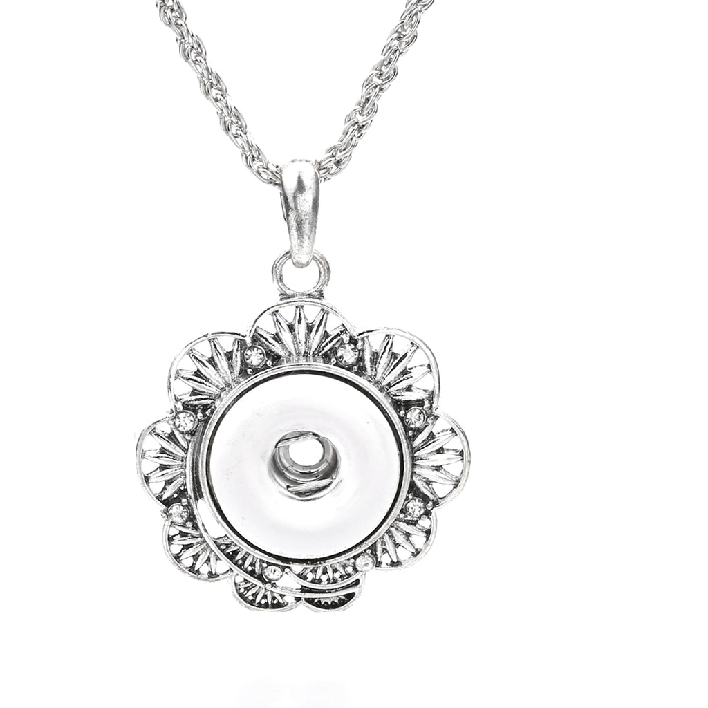 18mm Vintage Floral Snap Charm Necklace | Decorative Flower Pendant