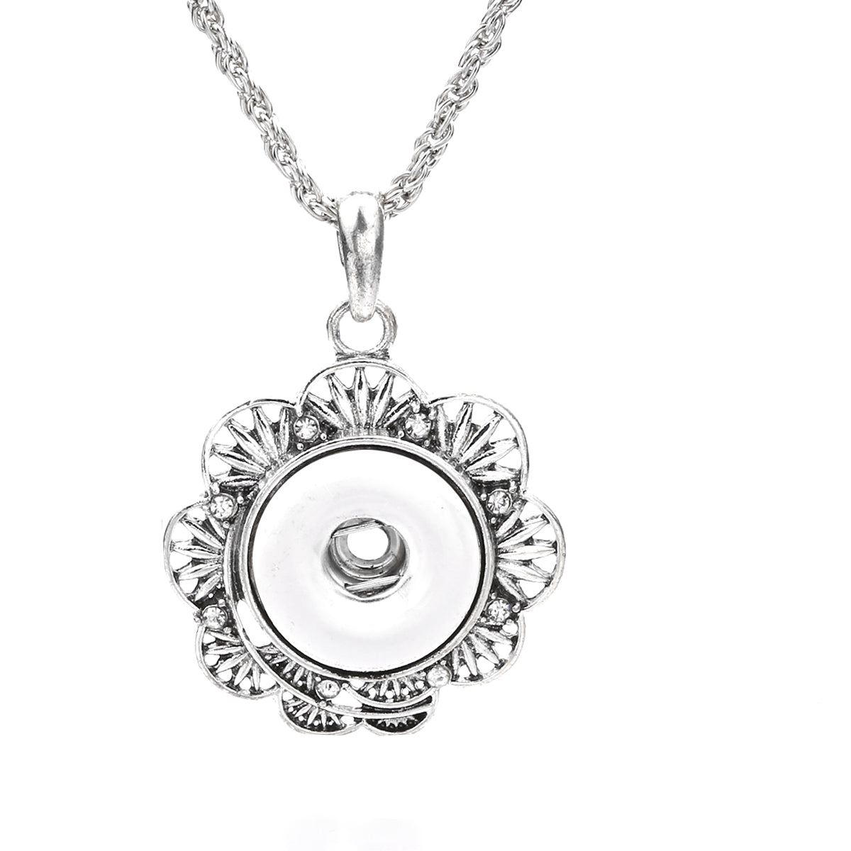 18mm Vintage Floral Snap Charm Necklace | Decorative Flower Pendant