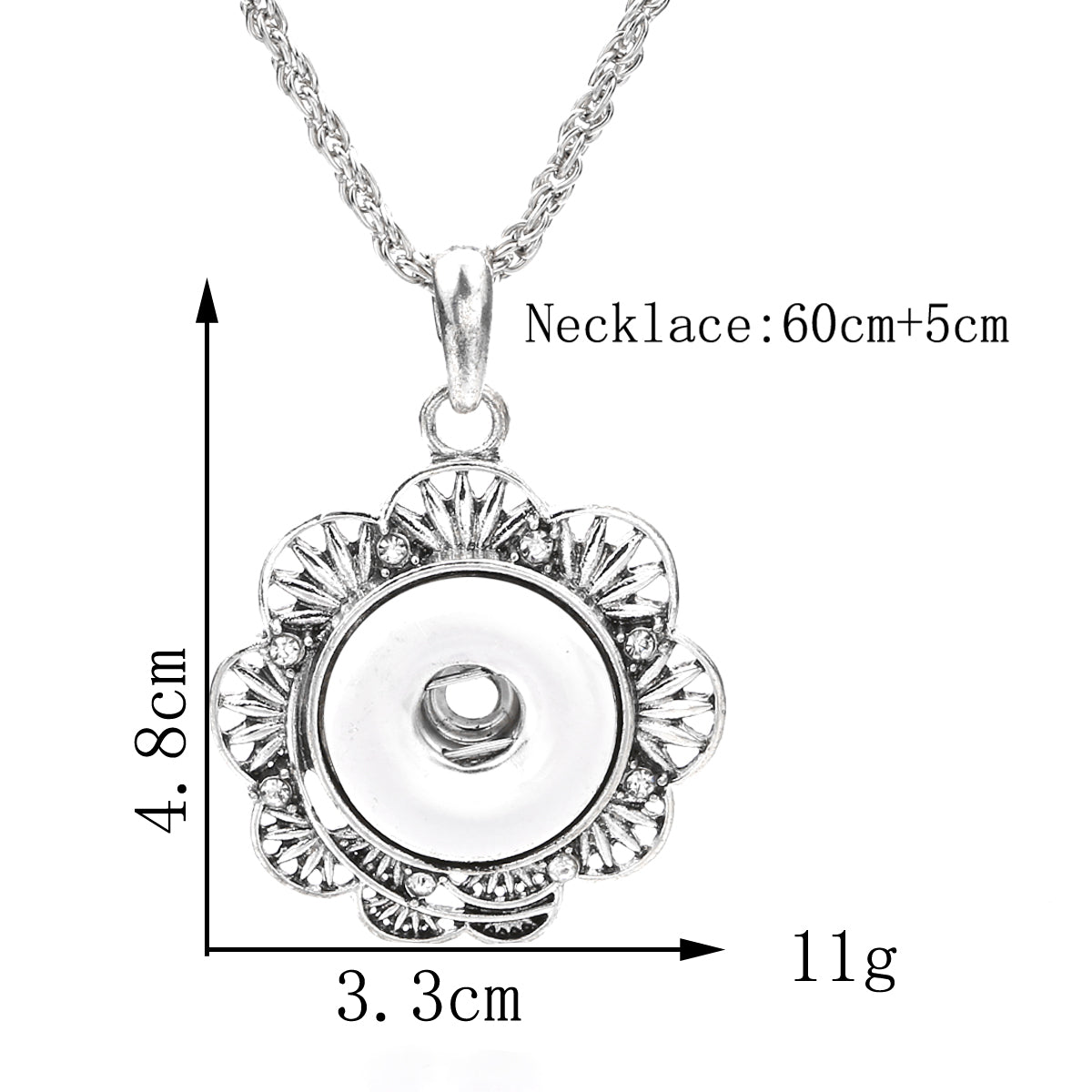 18mm Vintage Floral Snap Charm Necklace | Decorative Flower Pendant
