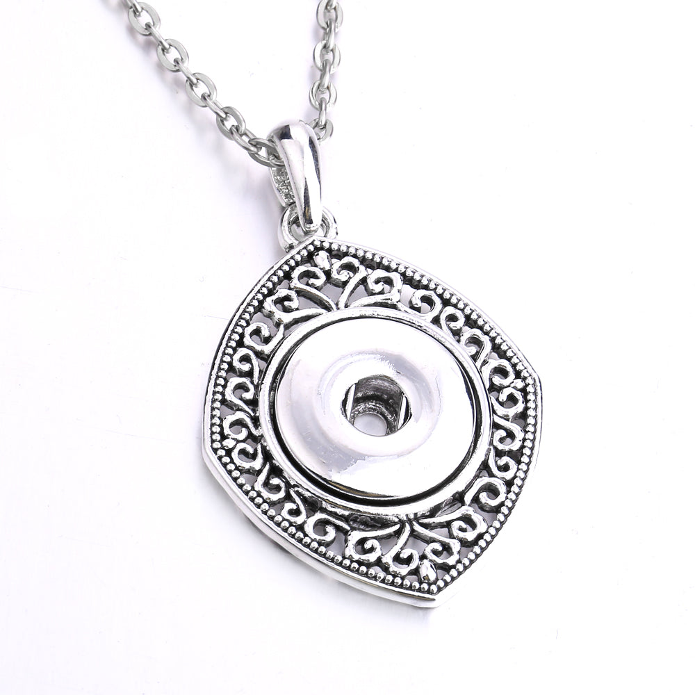 18mm Vintage Diamond Snap Charm Necklace | Ornate Frame Pendant