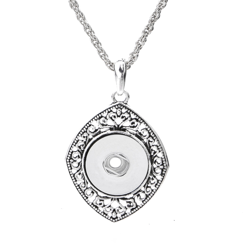 18mm Vintage Diamond Snap Charm Necklace | Ornate Frame Pendant