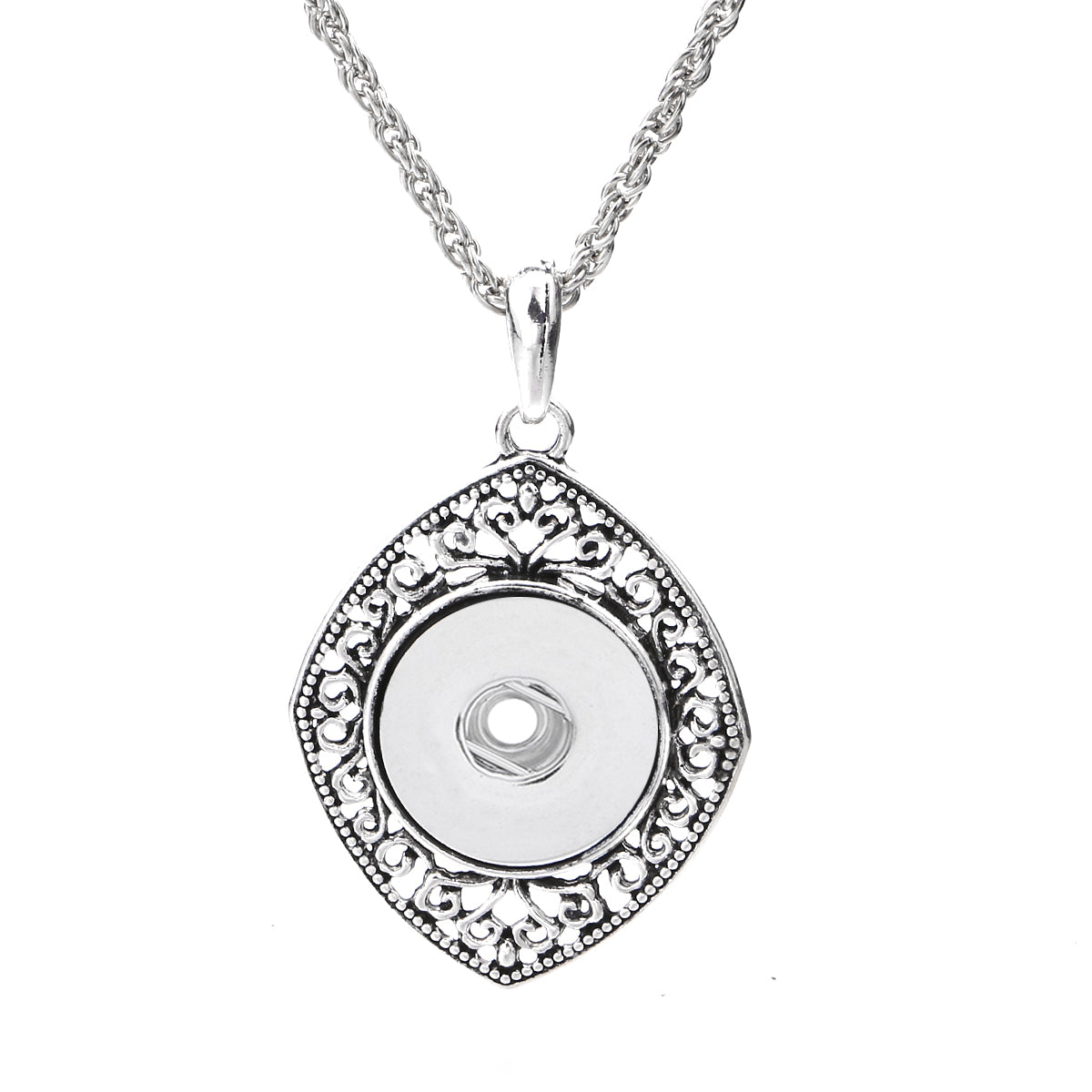 18mm Vintage Diamond Snap Charm Necklace | Ornate Frame Pendant