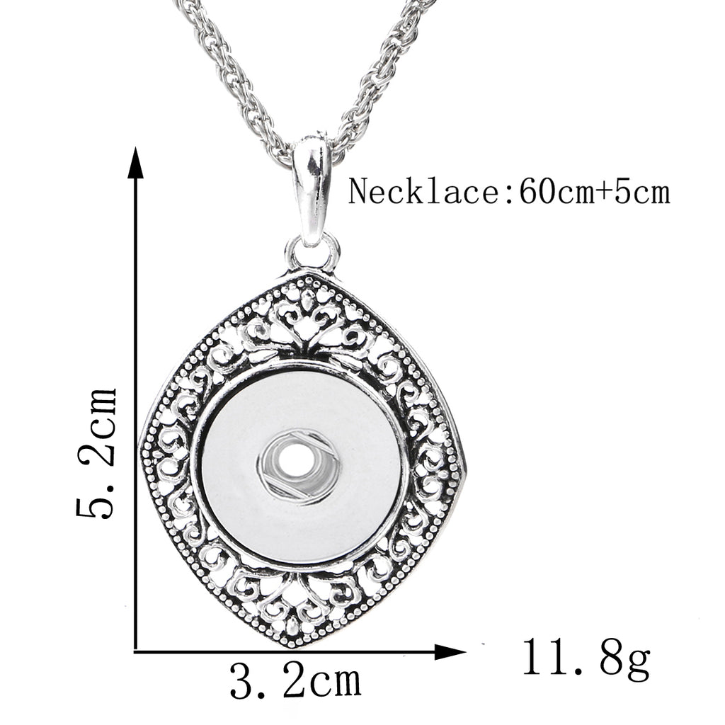 18mm Vintage Diamond Snap Charm Necklace | Ornate Frame Pendant